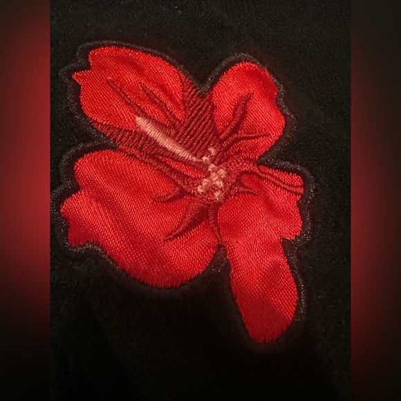 Voodoo Vixen Black Tiki Cardigan with Red Floral Embroidery - Picture 5 of 16